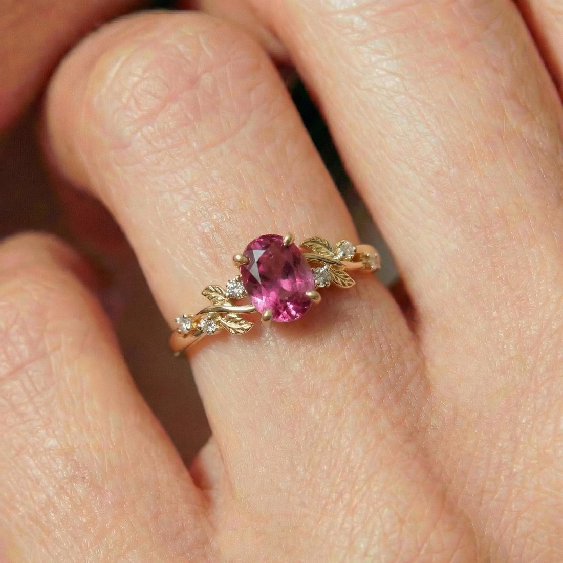 Padparadscha Sapphire Ring for Women – Anniversary Gift – Gold Nature Inspired Jewelry