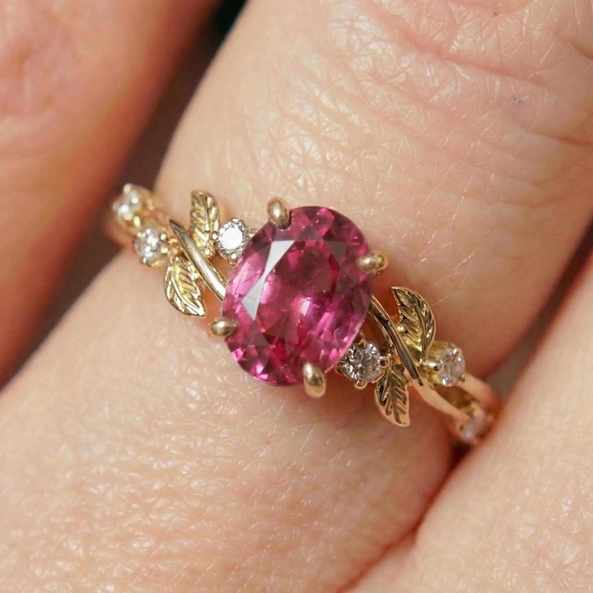 Padparadscha Sapphire Ring for Women – Anniversary Gift – Gold Nature Inspired Jewelry
