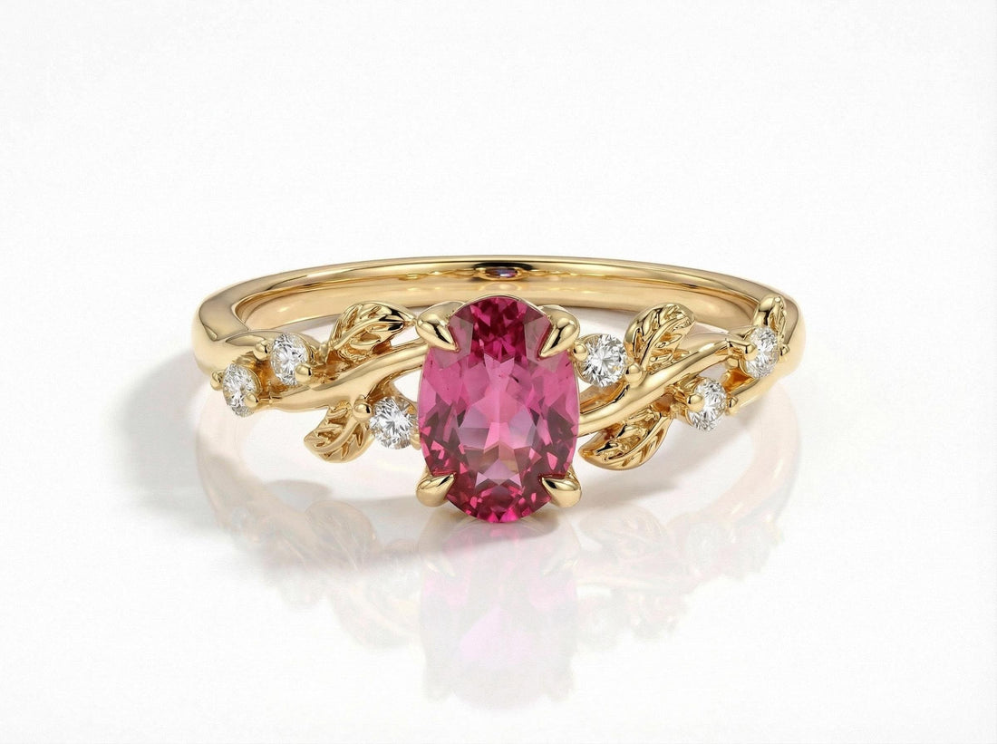 Pink Tourmaline Ring for Women – Push Present – 14K Gold Nature Inspired Jewelry