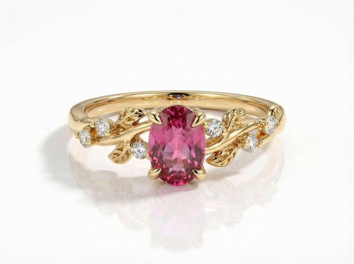 Pink Tourmaline Ring for Women – Push Present – 14K Gold Nature Inspired Jewelry