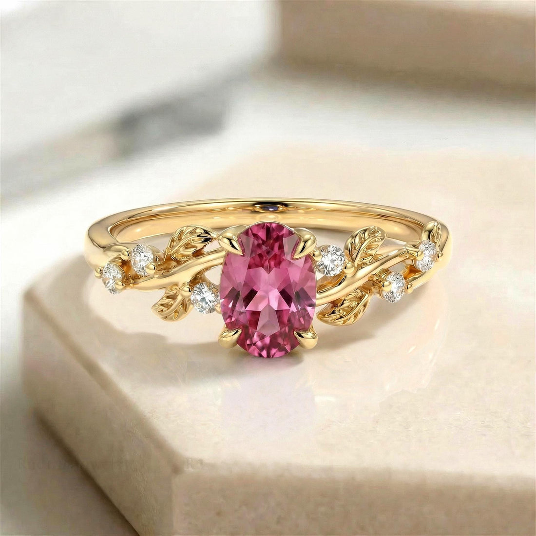 Pink Tourmaline Ring for Women – Push Present – 14K Gold Nature Inspired Jewelry
