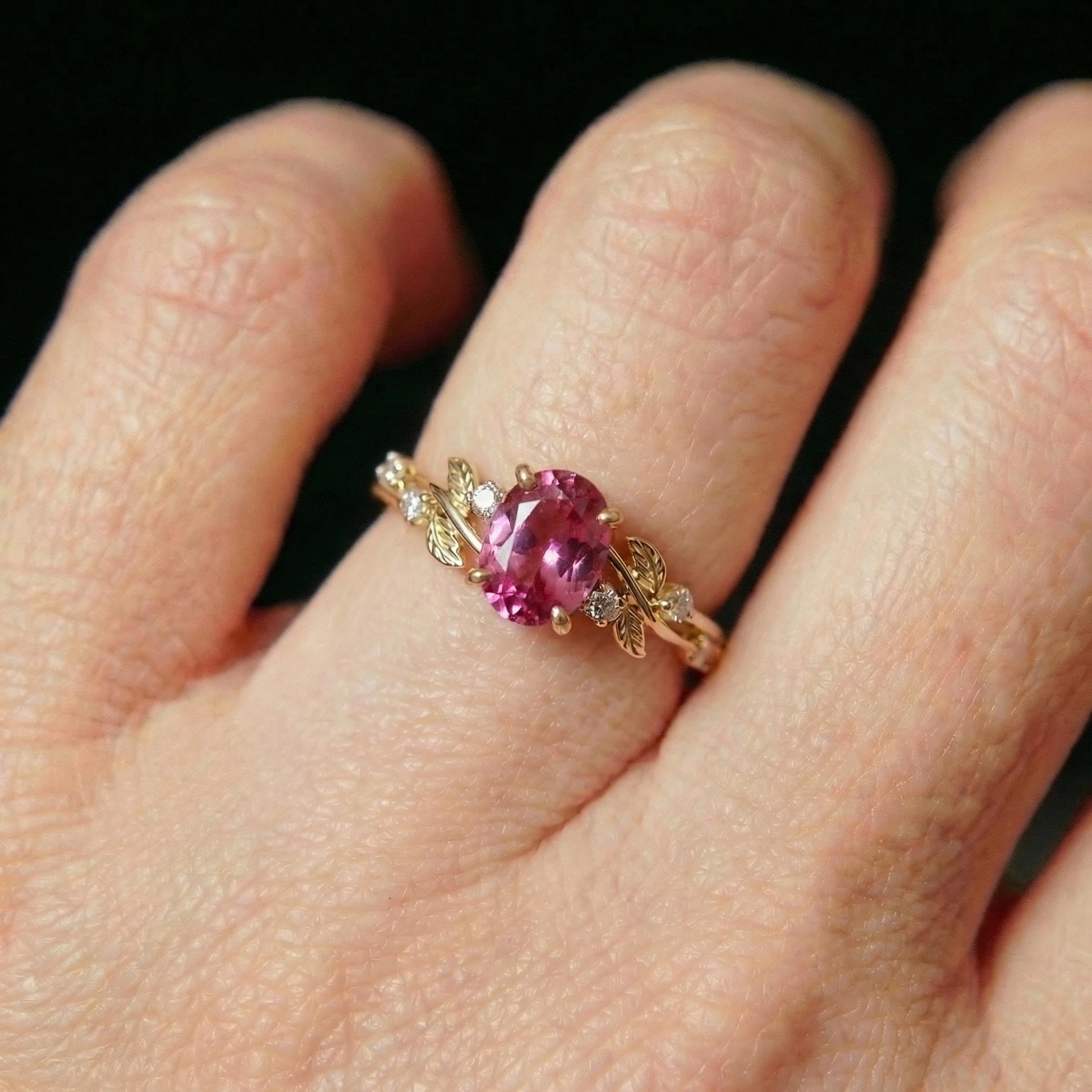 Pink Tourmaline Ring for Women – Push Present – 14K Gold Nature Inspired Jewelry