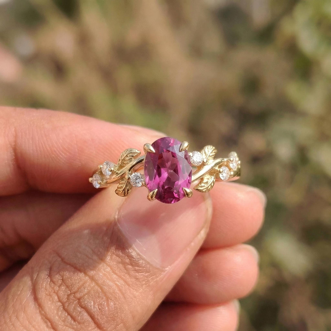 Pink Tourmaline Ring for Women – Push Present – 14K Gold Nature Inspired Jewelry