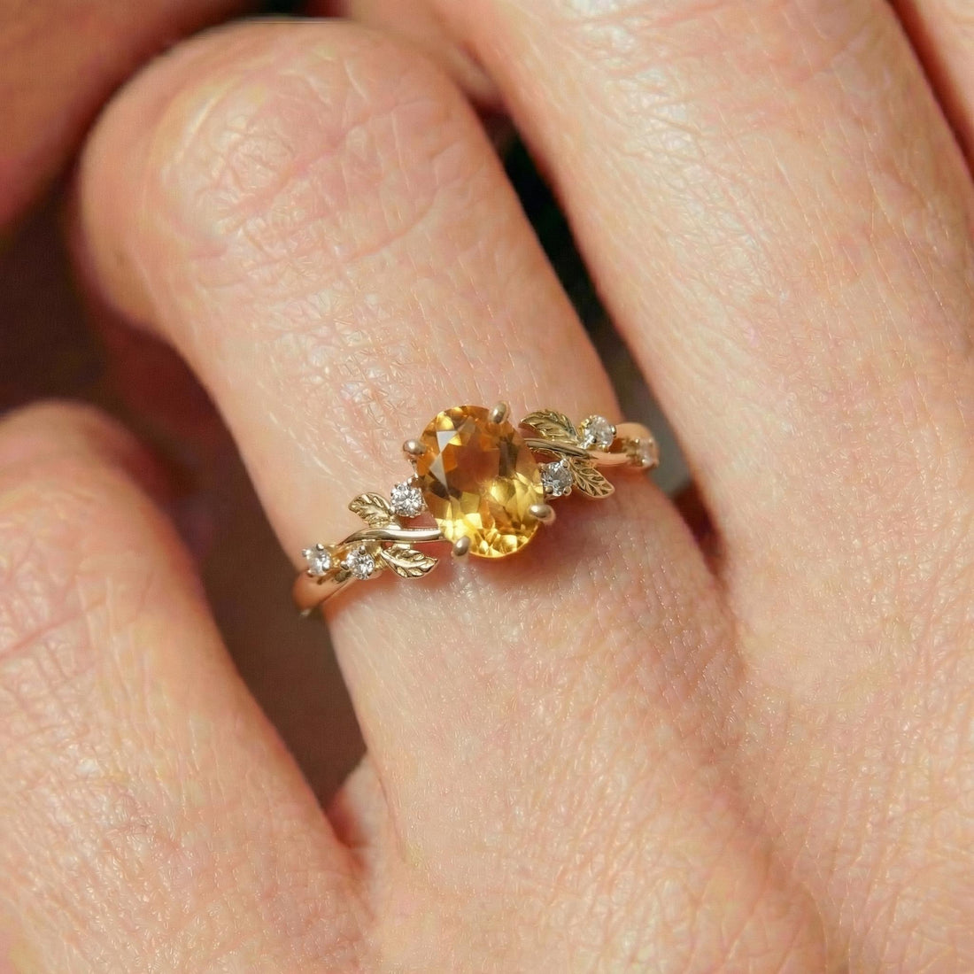 Citrine Ring for Women – Birthday Gift – 14K Gold Nature Inspired Jewelry - Anniversary Gift
