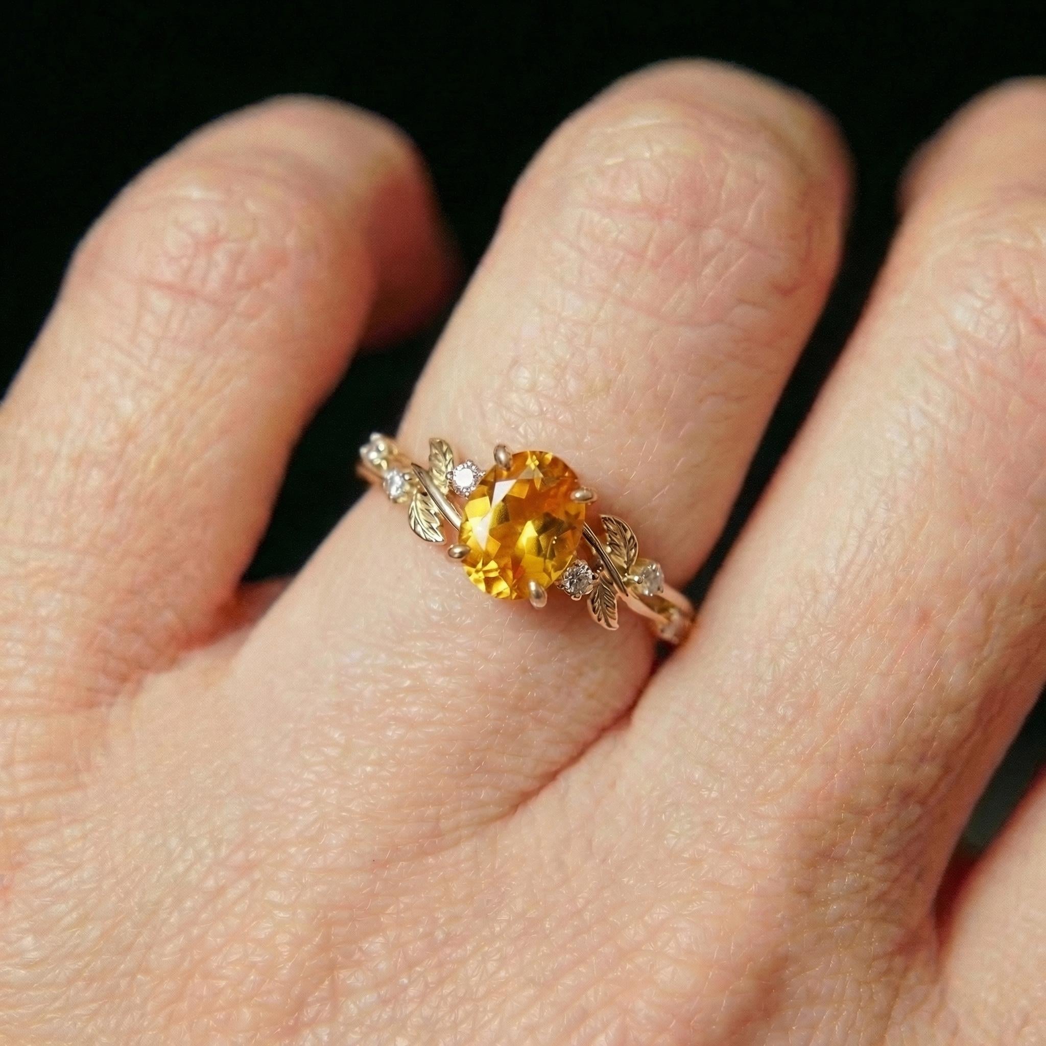 Citrine Ring for Women – Birthday Gift – 14K Gold Nature Inspired Jewelry - Anniversary Gift