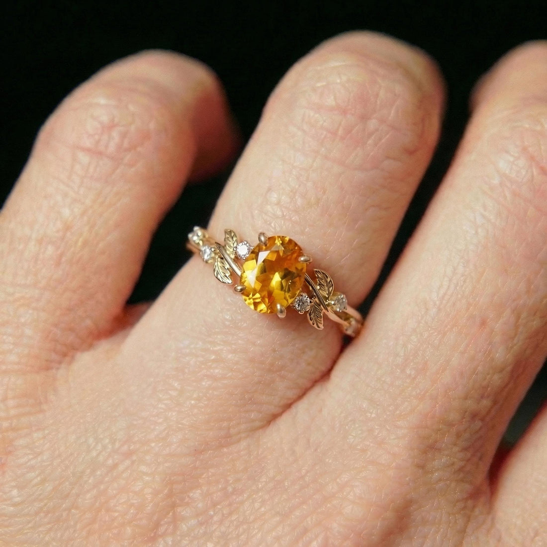 Citrine Ring for Women – Birthday Gift – 14K Gold Nature Inspired Jewelry - Anniversary Gift