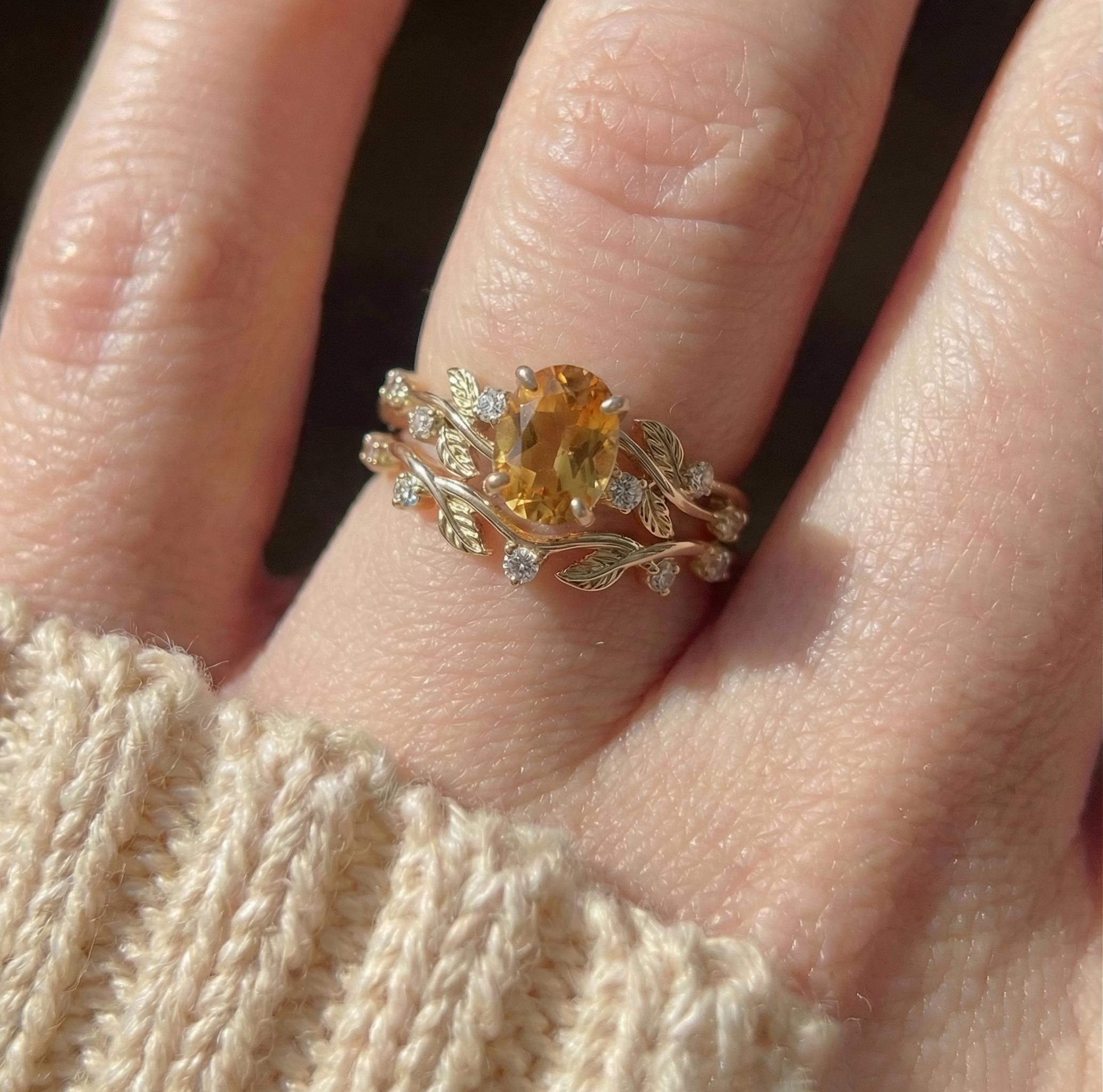Citrine Ring for Women – Birthday Gift – 14K Gold Nature Inspired Jewelry - Anniversary Gift