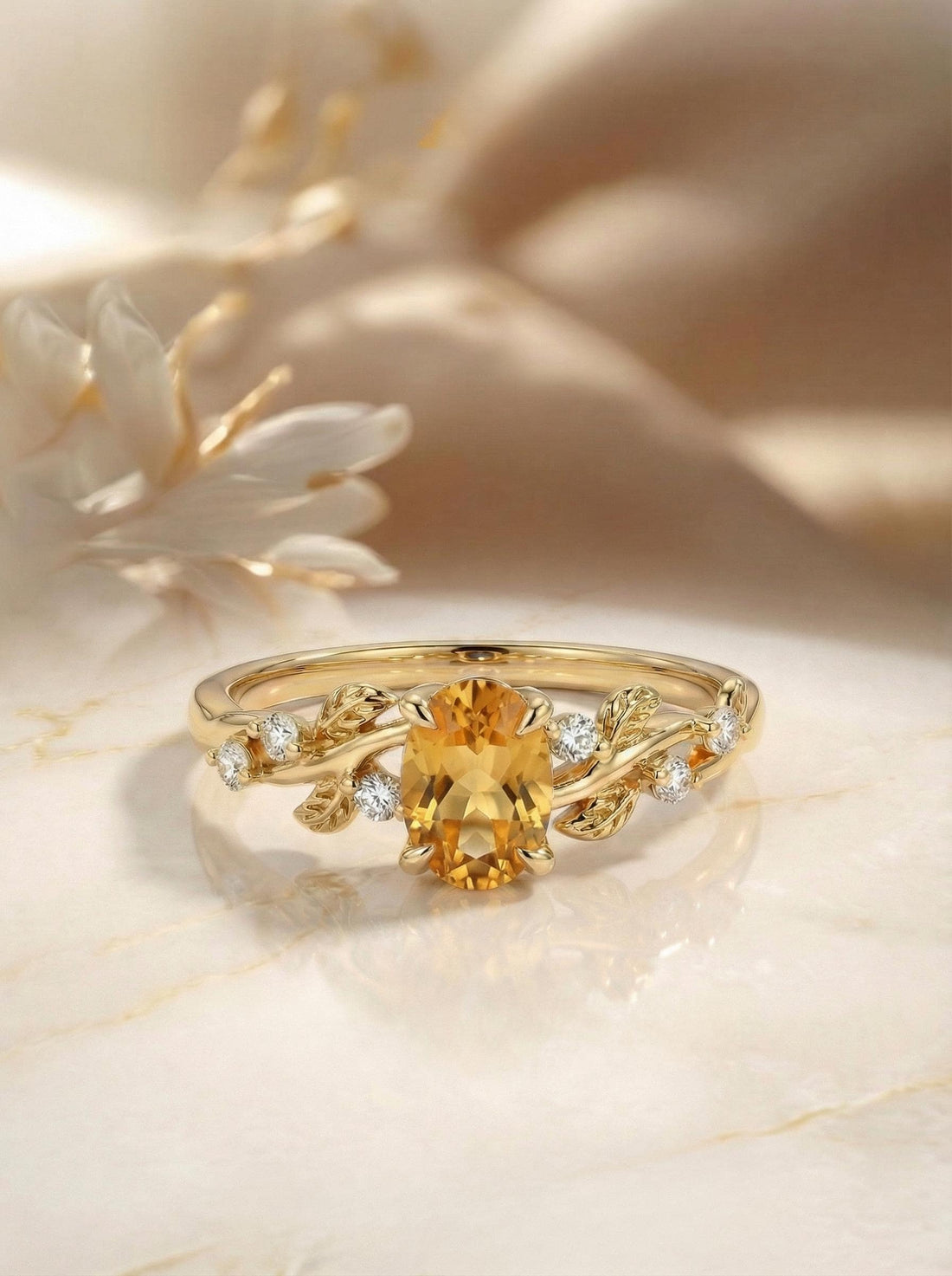 Citrine Ring for Women – Birthday Gift – 14K Gold Nature Inspired Jewelry - Anniversary Gift