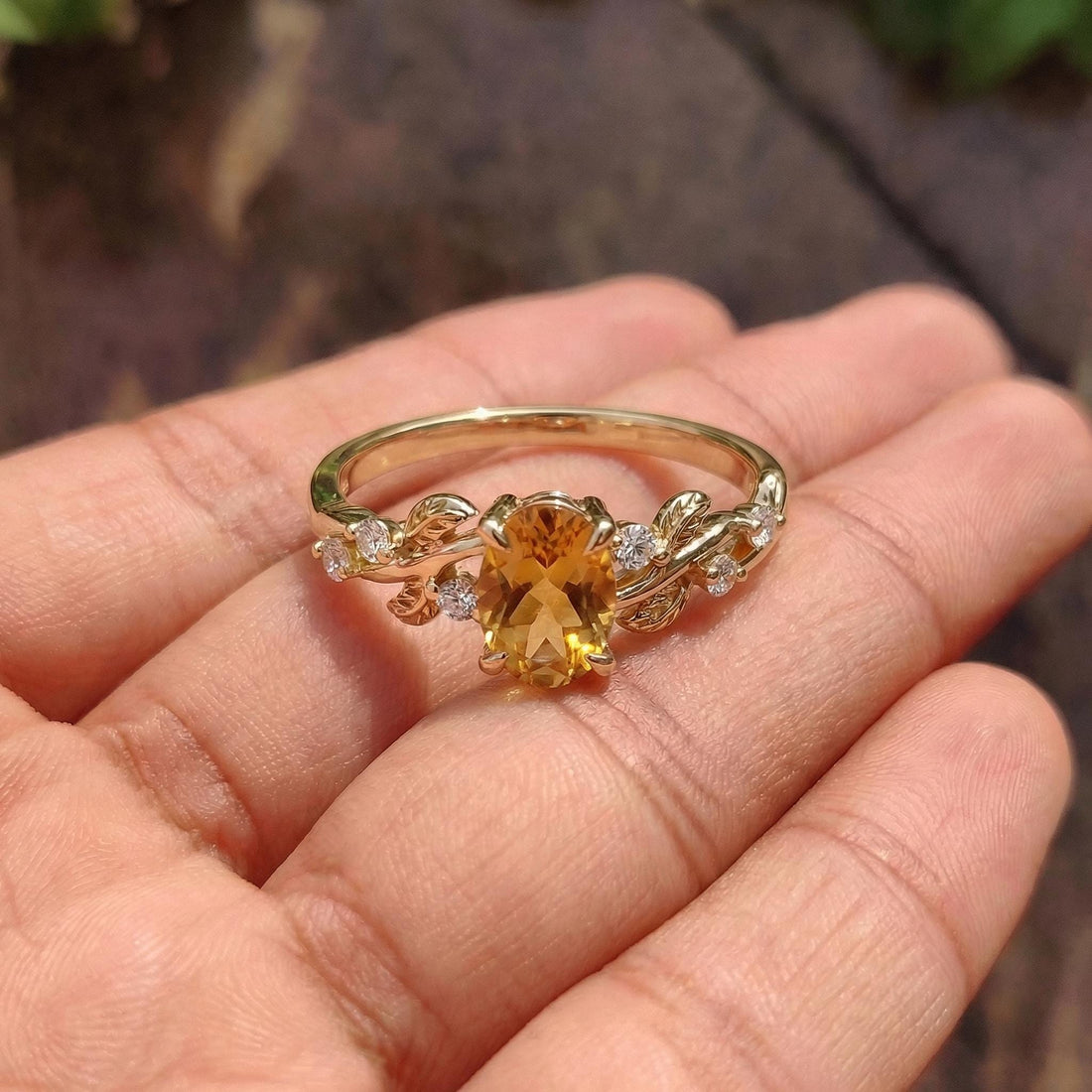 Citrine Ring for Women – Birthday Gift – 14K Gold Nature Inspired Jewelry - Anniversary Gift