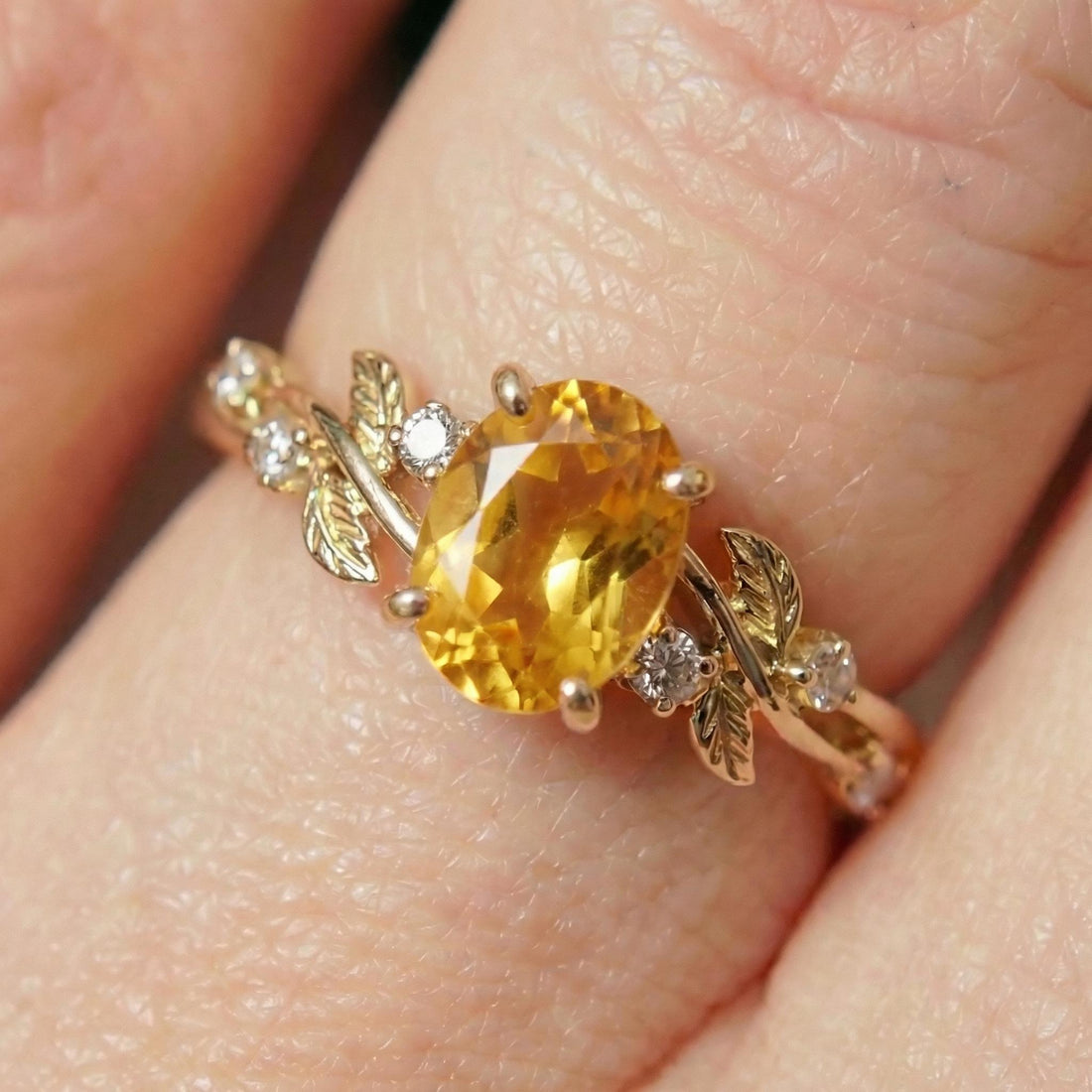 Citrine Ring for Women – Birthday Gift – 14K Gold Nature Inspired Jewelry - Anniversary Gift