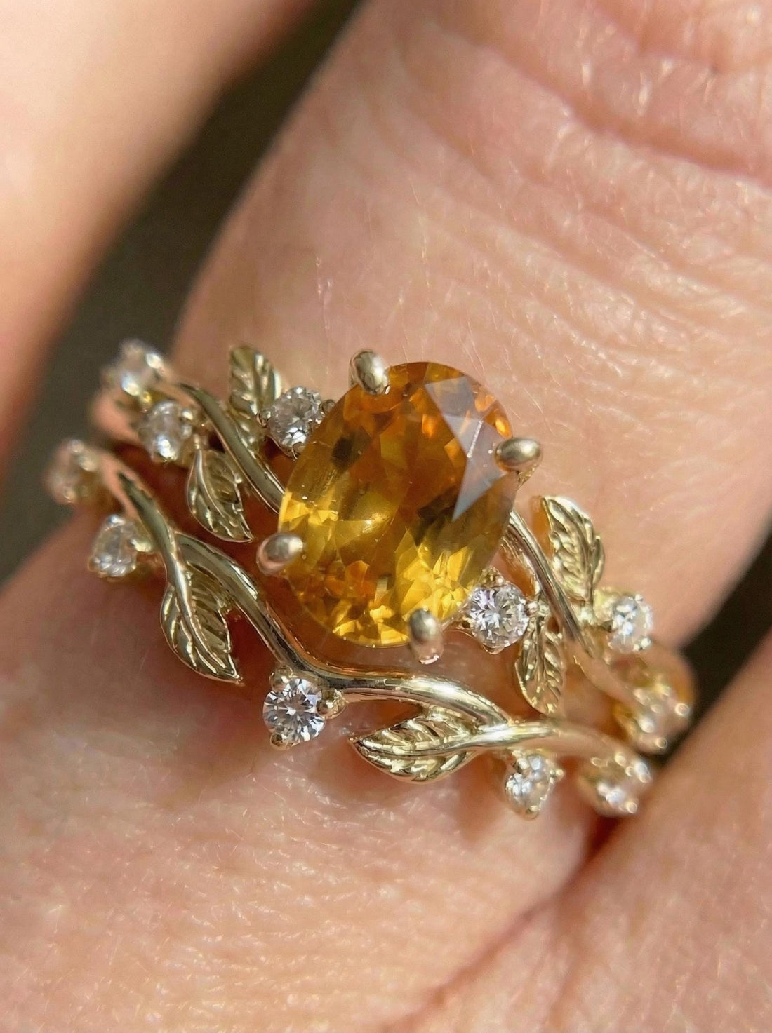 Citrine Ring for Women – Birthday Gift – 14K Gold Nature Inspired Jewelry - Anniversary Gift