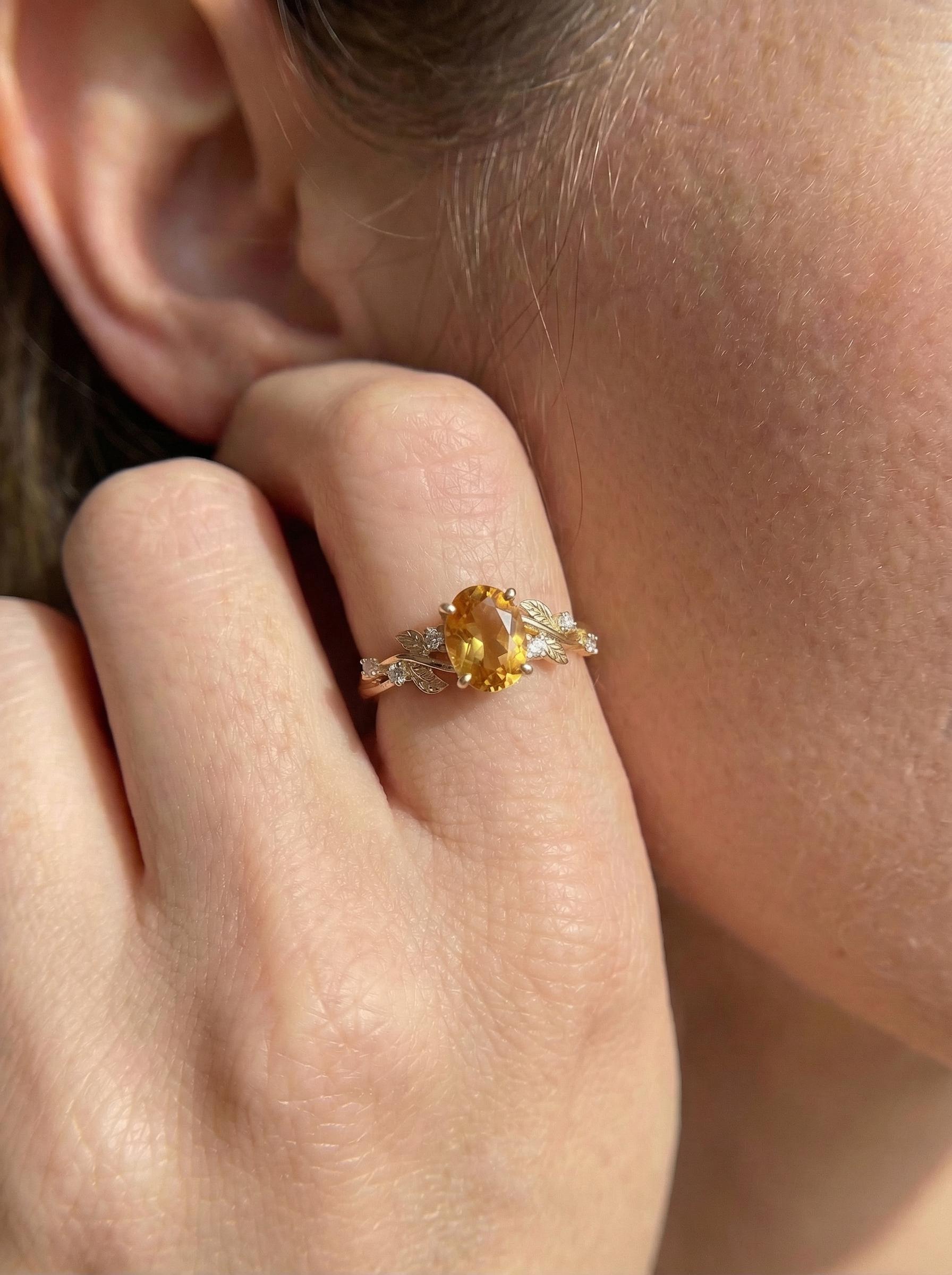 Citrine Ring for Women – Birthday Gift – 14K Gold Nature Inspired Jewelry - Anniversary Gift
