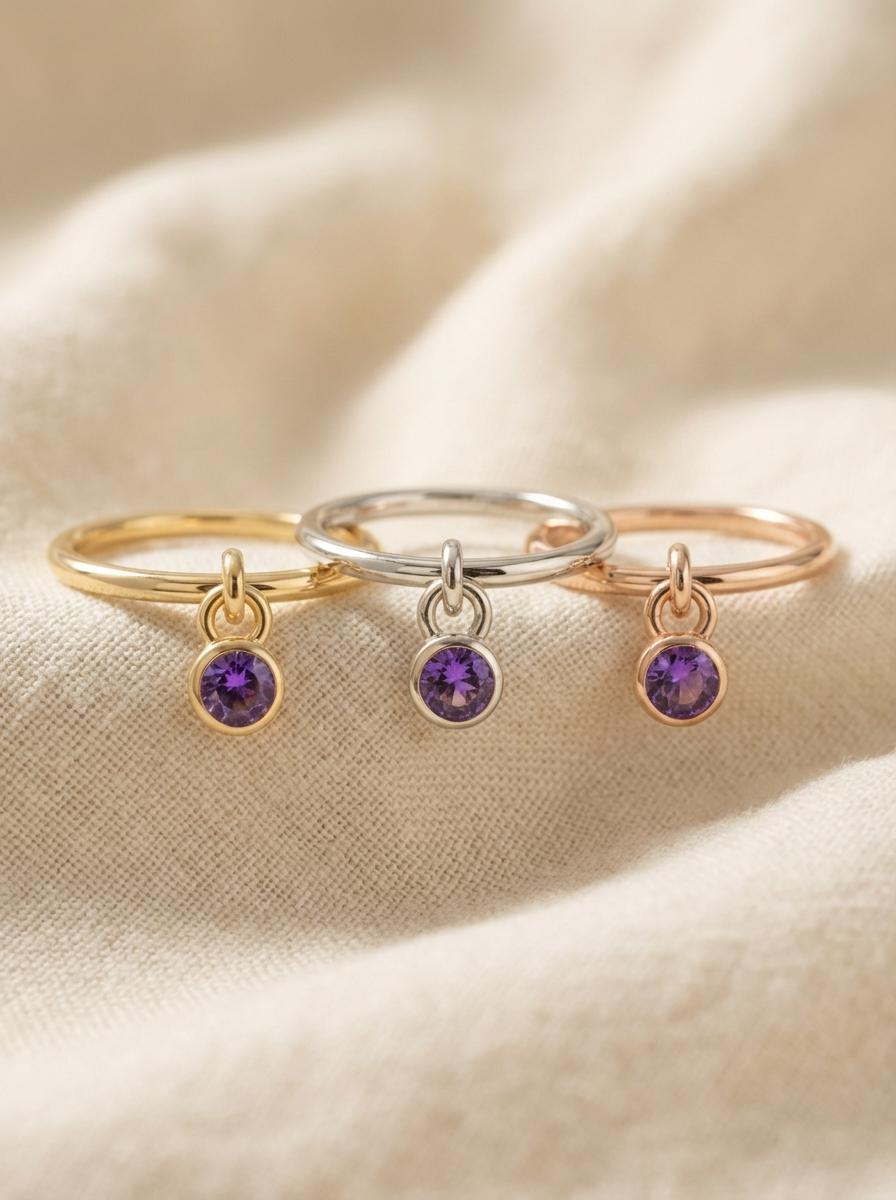 Amethyst Charm Ring Dainty Purple Gemstone Ring Minimalist Bezel Amethyst Ring February Birthstone Ring Delicate Gold Stackable Ring Gift