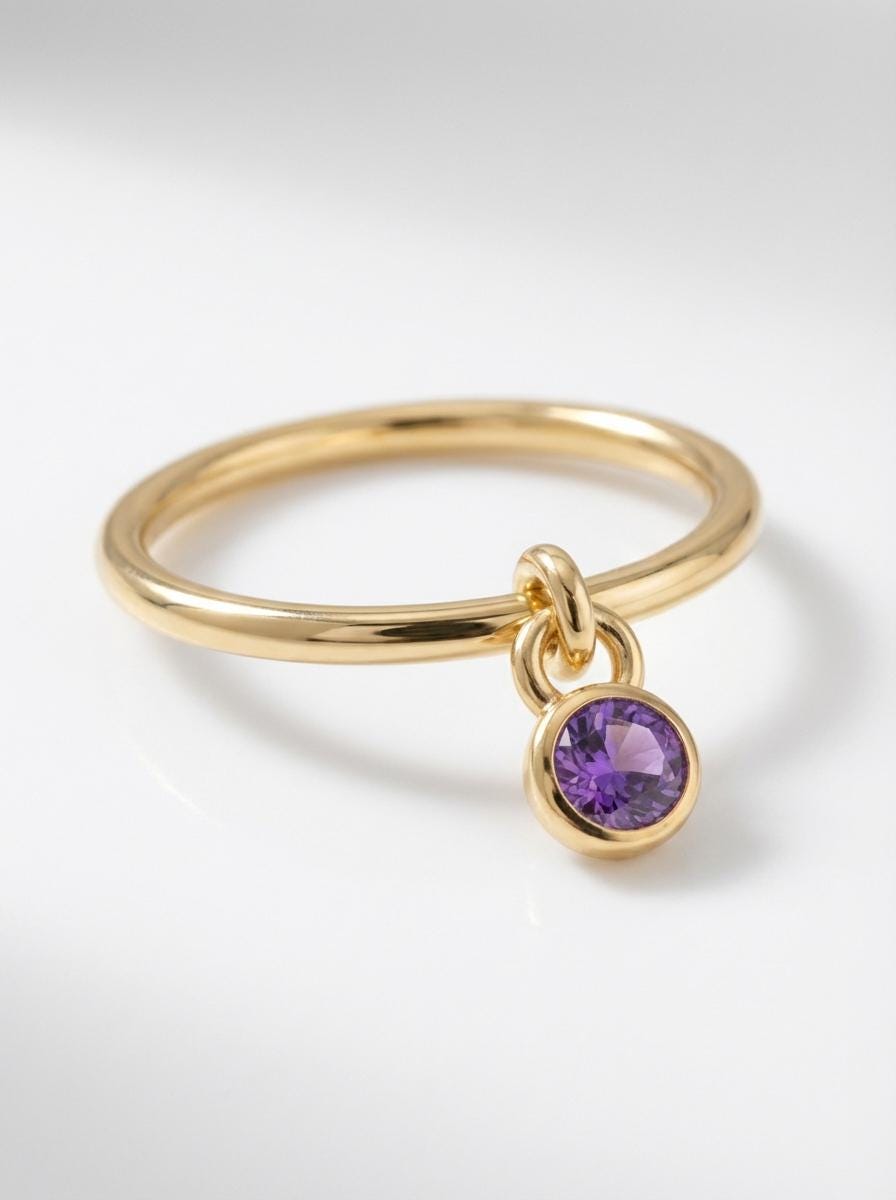 Amethyst Charm Ring Dainty Purple Gemstone Ring Minimalist Bezel Amethyst Ring February Birthstone Ring Delicate Gold Stackable Ring Gift