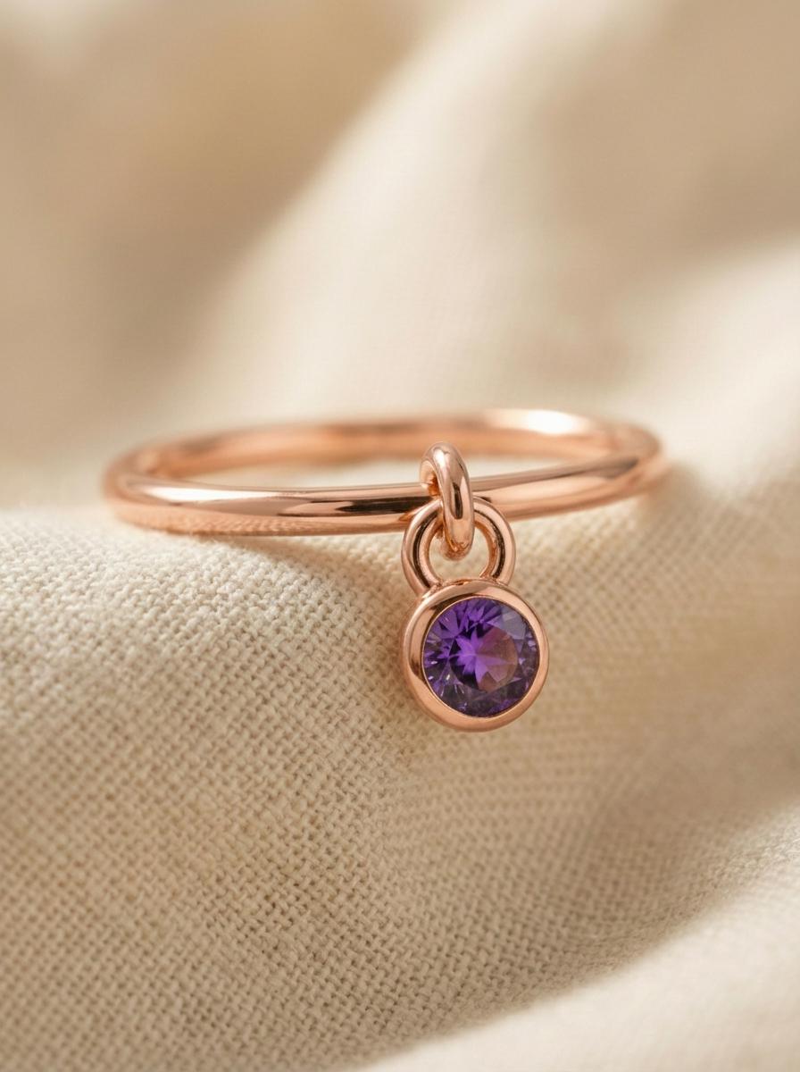 Amethyst Charm Ring Dainty Purple Gemstone Ring Minimalist Bezel Amethyst Ring February Birthstone Ring Delicate Gold Stackable Ring Gift