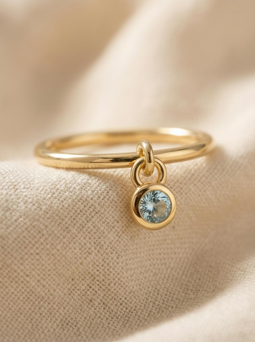 Aquamarine Charm Ring Dainty Blue Gemstone Ring Minimalist Bezel Aquamarine Ring March Birthstone Ring Delicate Gold Stackable Ring Gift