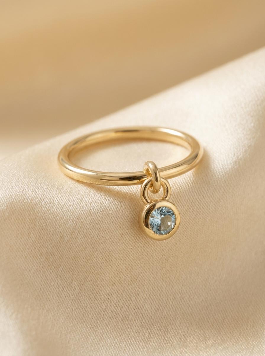 Aquamarine Charm Ring Dainty Blue Gemstone Ring Minimalist Bezel Aquamarine Ring March Birthstone Ring Delicate Gold Stackable Ring Gift