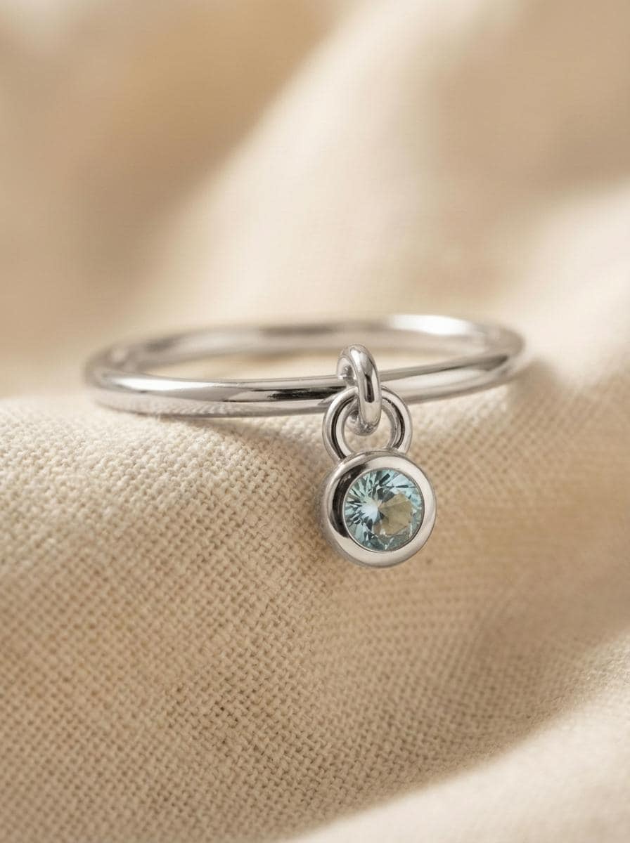 Aquamarine Charm Ring Dainty Blue Gemstone Ring Minimalist Bezel Aquamarine Ring March Birthstone Ring Delicate Gold Stackable Ring Gift