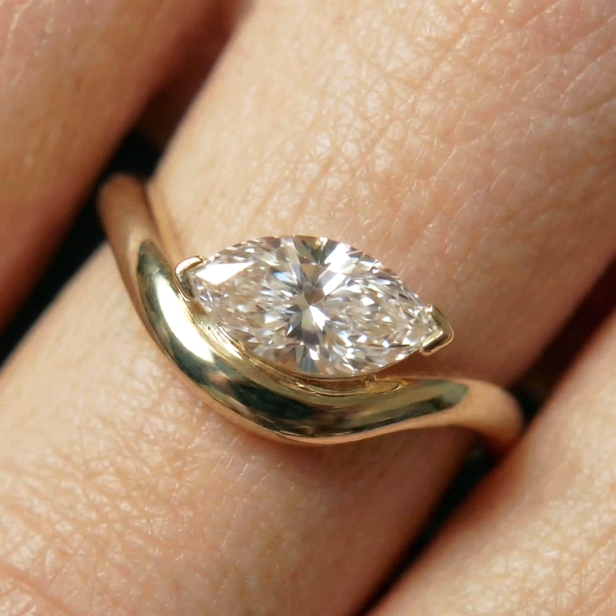 1ct Lab Grown Diamond Engagement Ring for Her – Proposal Gift – 14K Gold Marquise Cut Solitaire Jewelry