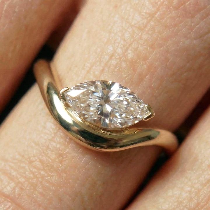 1ct Lab Grown Diamond Engagement Ring for Her – Proposal Gift – 14K Gold Marquise Cut Solitaire Jewelry