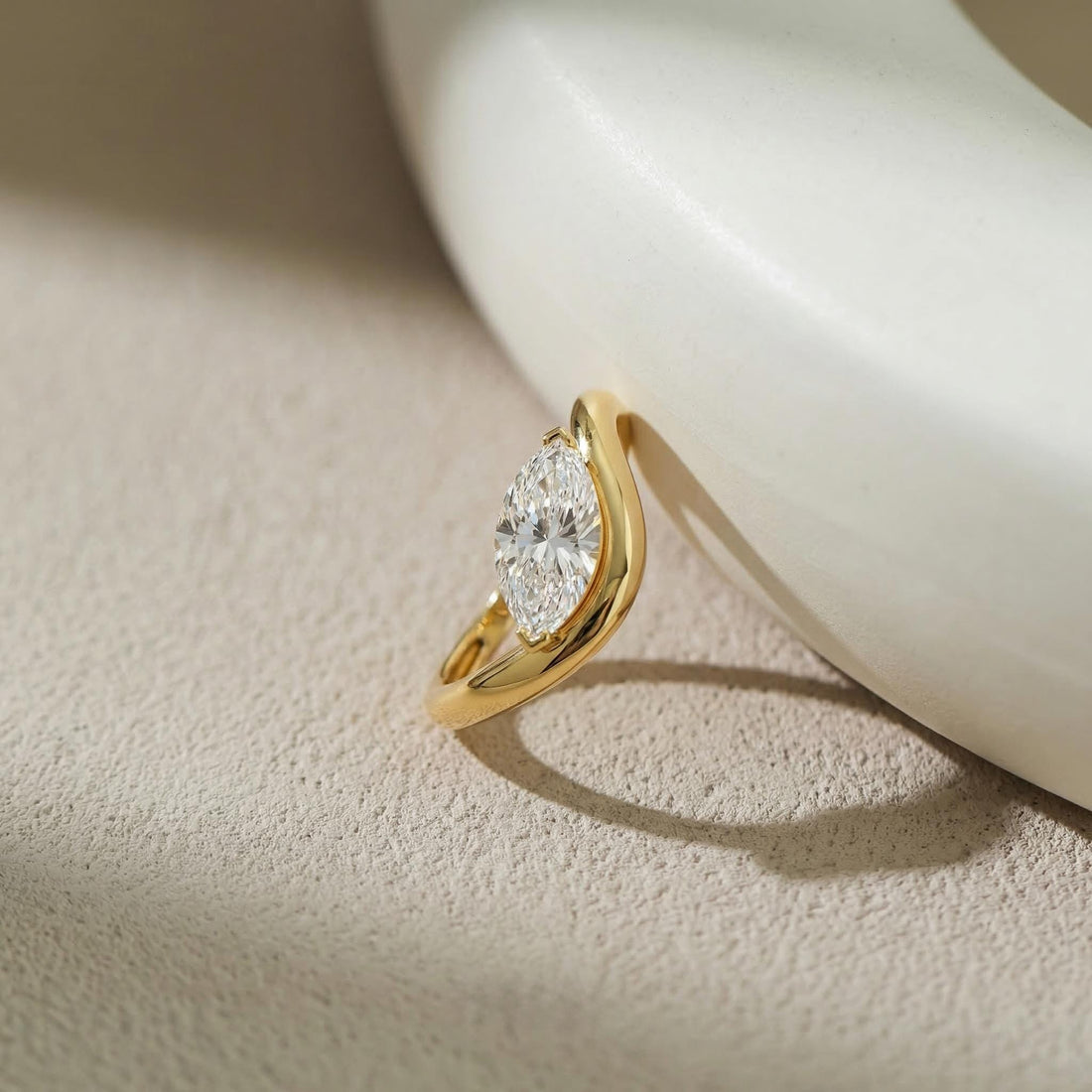1ct Lab Grown Diamond Engagement Ring for Her – Proposal Gift – 14K Gold Marquise Cut Solitaire Jewelry