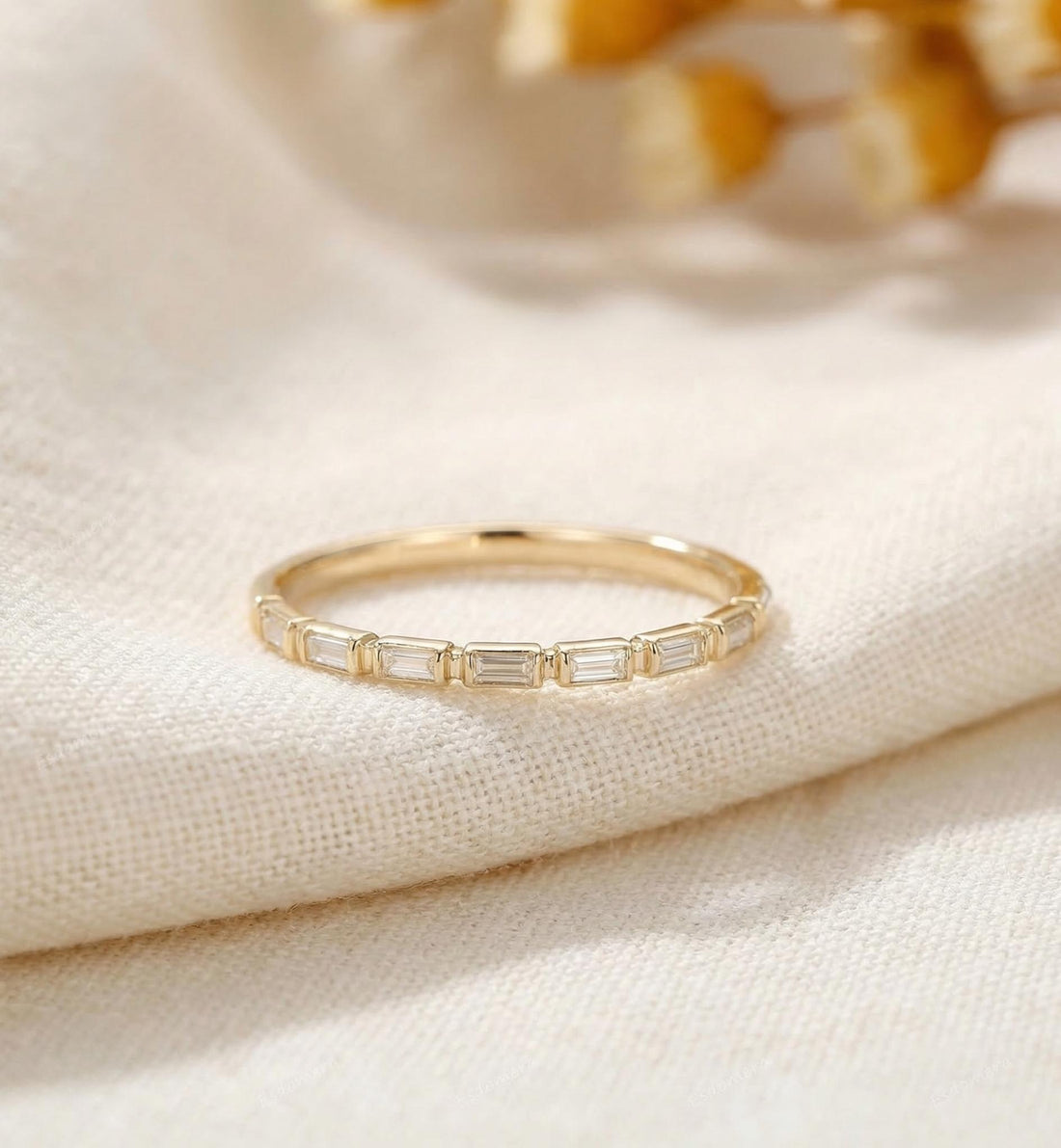 Moissanite Wedding Band for Her – Low Profile Baguette Moissanite Bridal Ring