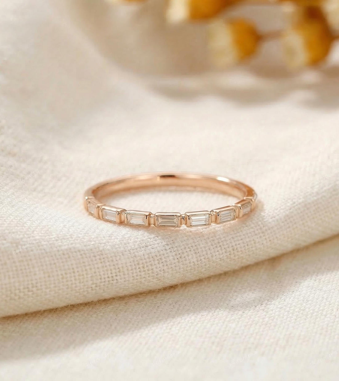 Moissanite Wedding Band for Her – Low Profile Baguette Moissanite Bridal Ring