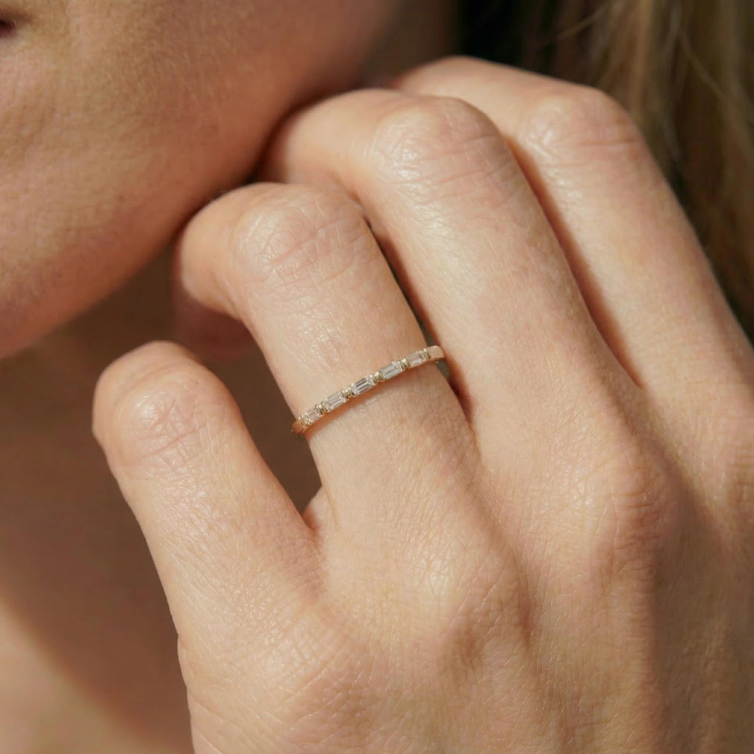 Moissanite Wedding Band for Her – Low Profile Baguette Moissanite Bridal Ring