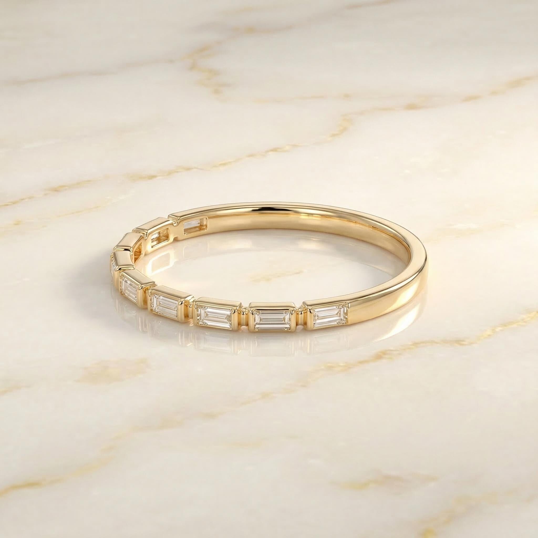 Moissanite Wedding Band for Her – Low Profile Baguette Moissanite Bridal Ring