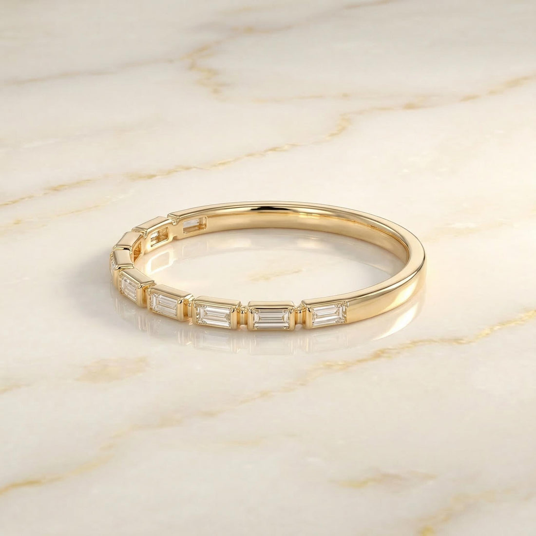Moissanite Wedding Band for Her – Low Profile Baguette Moissanite Bridal Ring