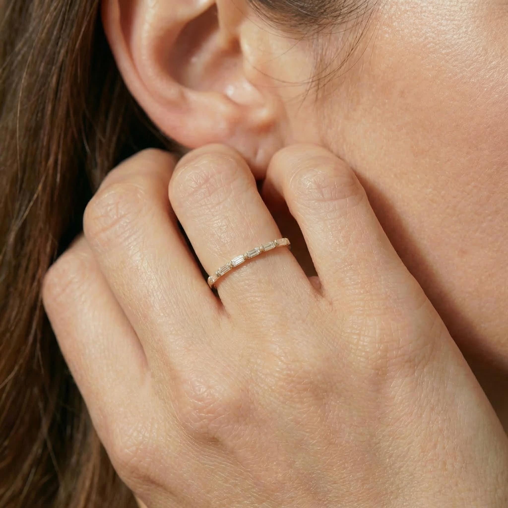 Moissanite Wedding Band for Her – Low Profile Baguette Moissanite Bridal Ring