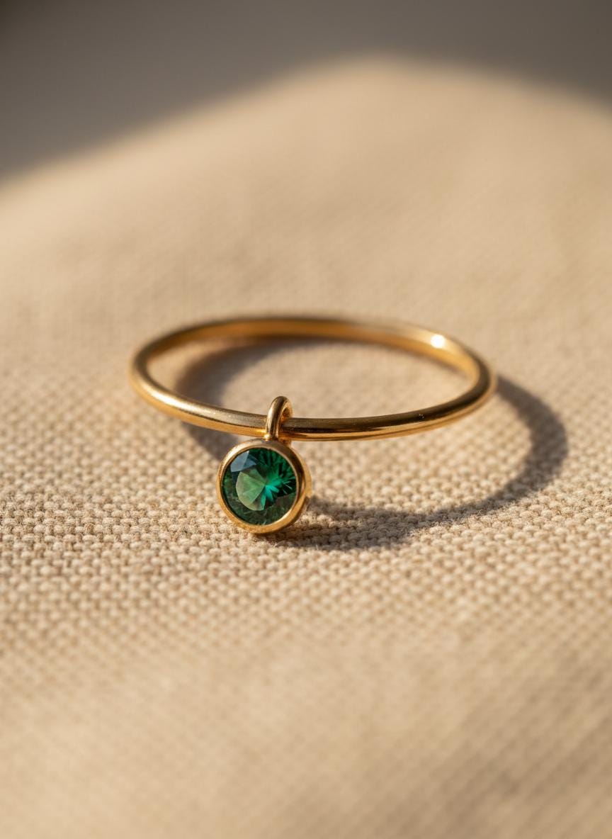Green Sapphire Charm Ring Dainty Green Gemstone Ring Minimalist Bezel Green Sapphire Ring Unique Stackable Ring Delicate Gold Ring Gift