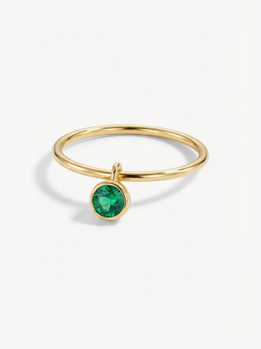 Green Sapphire Charm Ring Dainty Green Gemstone Ring Minimalist Bezel Green Sapphire Ring Unique Stackable Ring Delicate Gold Ring Gift