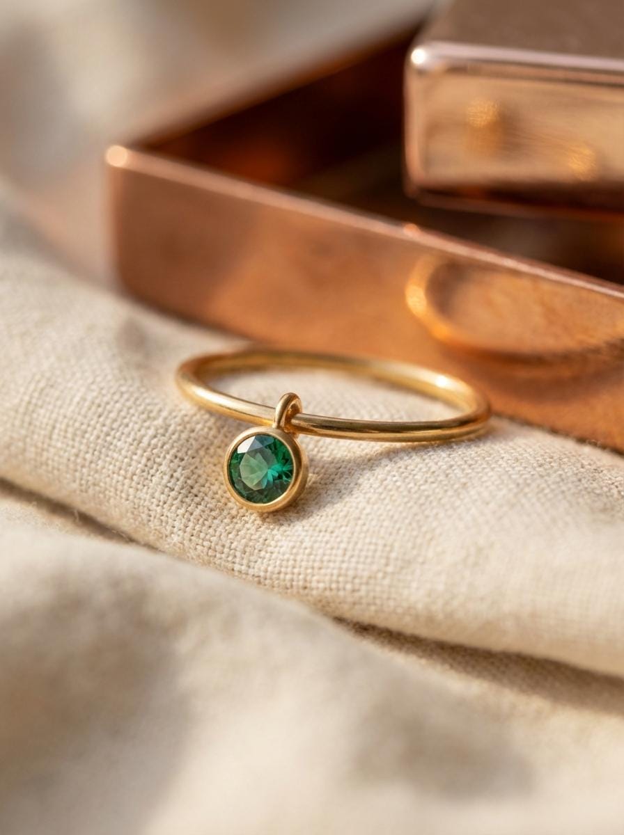 Green Sapphire Charm Ring Dainty Green Gemstone Ring Minimalist Bezel Green Sapphire Ring Unique Stackable Ring Delicate Gold Ring Gift