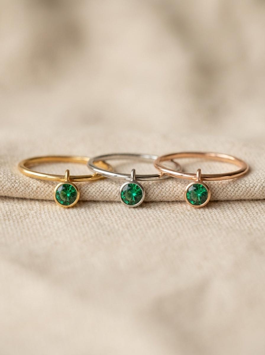 Green Sapphire Charm Ring Dainty Green Gemstone Ring Minimalist Bezel Green Sapphire Ring Unique Stackable Ring Delicate Gold Ring Gift