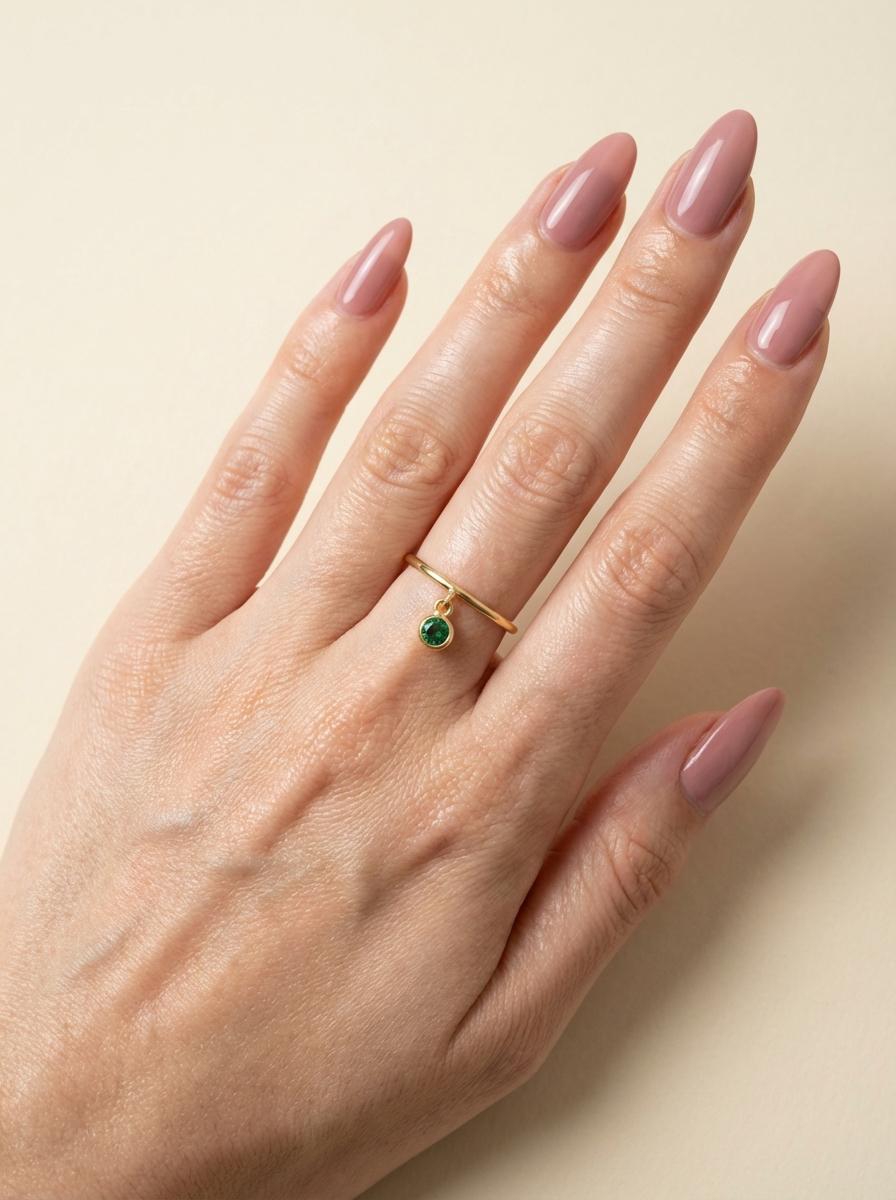 Green Sapphire Charm Ring Dainty Green Gemstone Ring Minimalist Bezel Green Sapphire Ring Unique Stackable Ring Delicate Gold Ring Gift