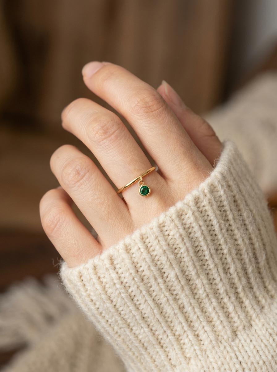 Green Sapphire Charm Ring Dainty Green Gemstone Ring Minimalist Bezel Green Sapphire Ring Unique Stackable Ring Delicate Gold Ring Gift