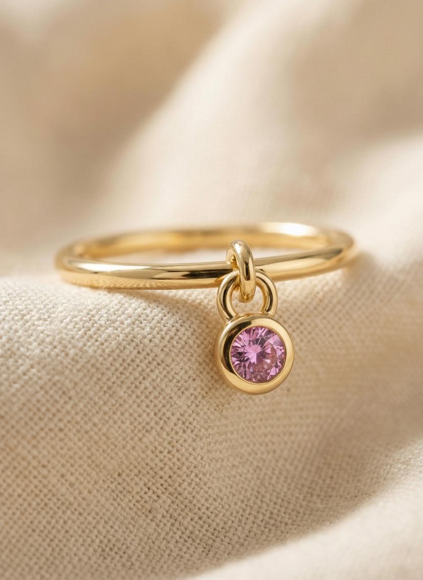 Padparadscha Sapphire Charm Ring Dainty Pink Sapphire Ring Minimalist Bezel Padparadscha Ring Unique Stackable Gold Ring Gift