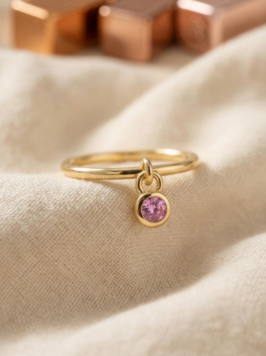 Padparadscha Sapphire Charm Ring Dainty Pink Sapphire Ring Minimalist Bezel Padparadscha Ring Unique Stackable Gold Ring Gift