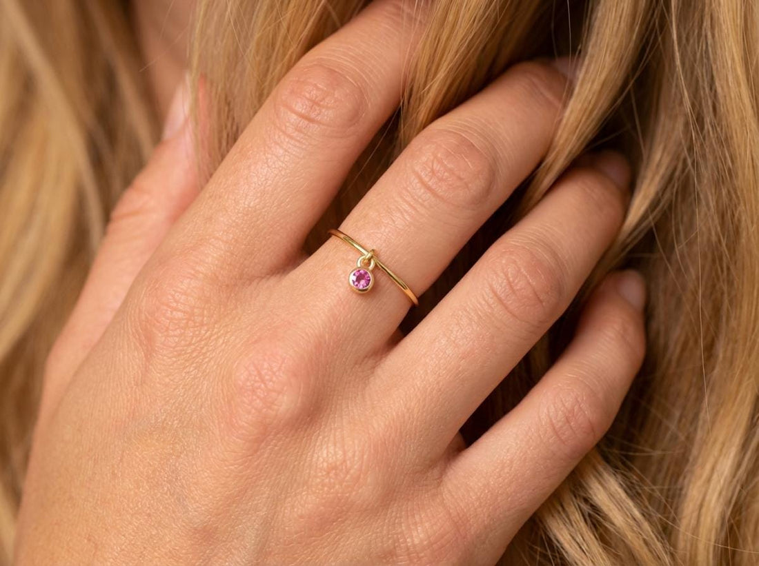 Pink Tourmaline Charm Ring Dainty Pink Gemstone Ring Minimalist Bezel Pink Tourmaline Ring October Birthstone Delicate Gold Stackable Ring