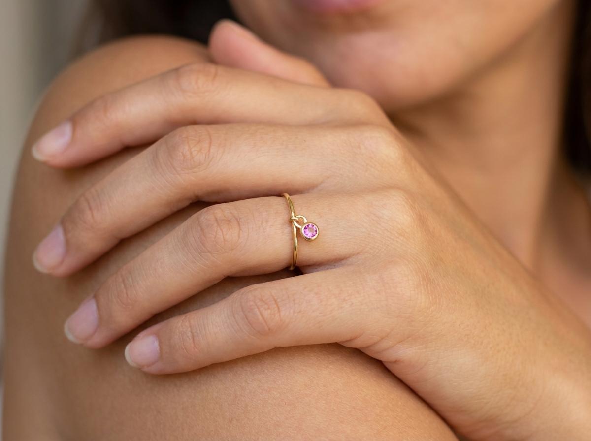 Pink Tourmaline Charm Ring Dainty Pink Gemstone Ring Minimalist Bezel Pink Tourmaline Ring October Birthstone Delicate Gold Stackable Ring