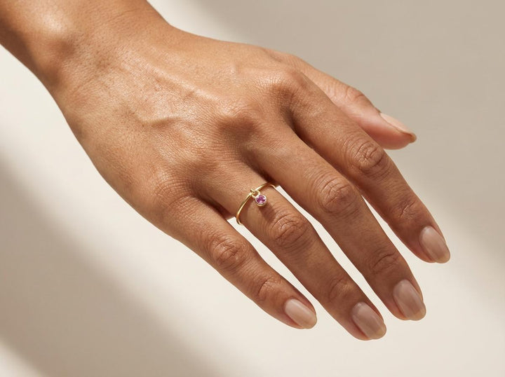 Pink Tourmaline Charm Ring Dainty Pink Gemstone Ring Minimalist Bezel Pink Tourmaline Ring October Birthstone Delicate Gold Stackable Ring