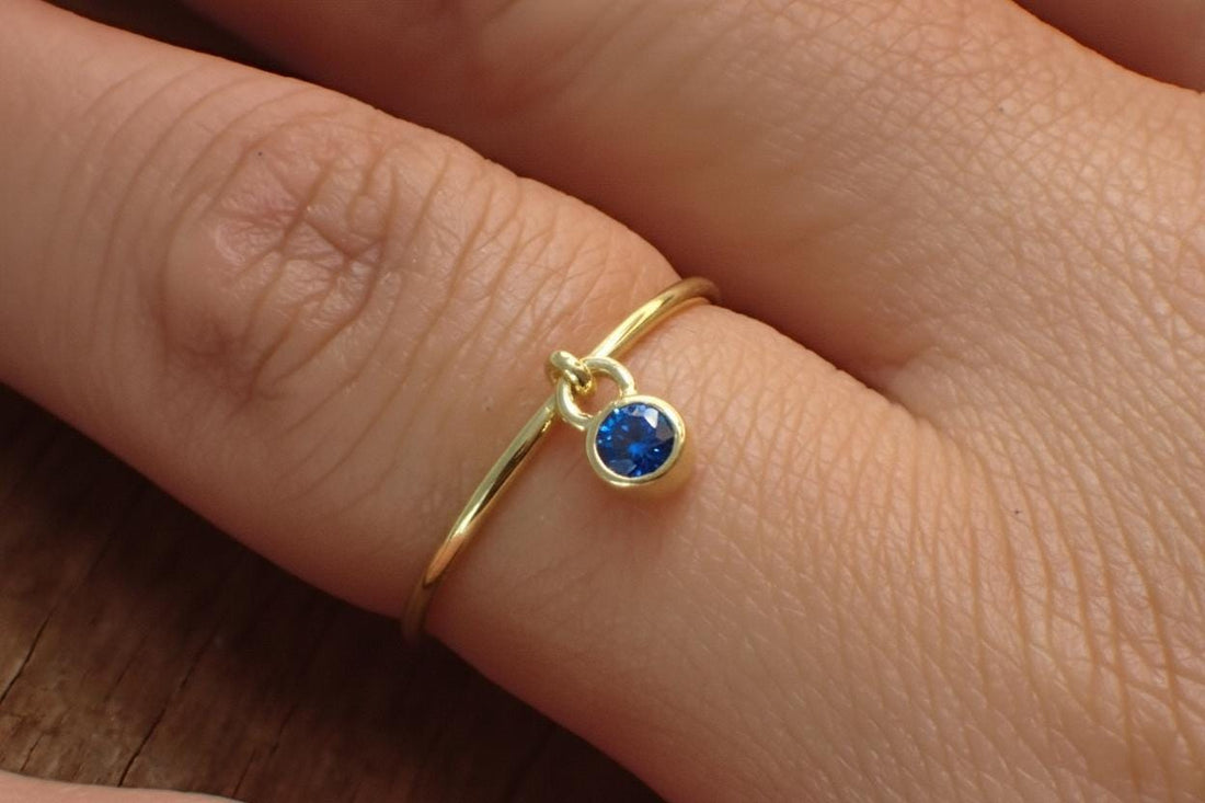 Blue Zircon Charm Ring Dainty Blue Gemstone Ring Minimalist Bezel Blue Zircon Ring December Birthstone Gift For Mom