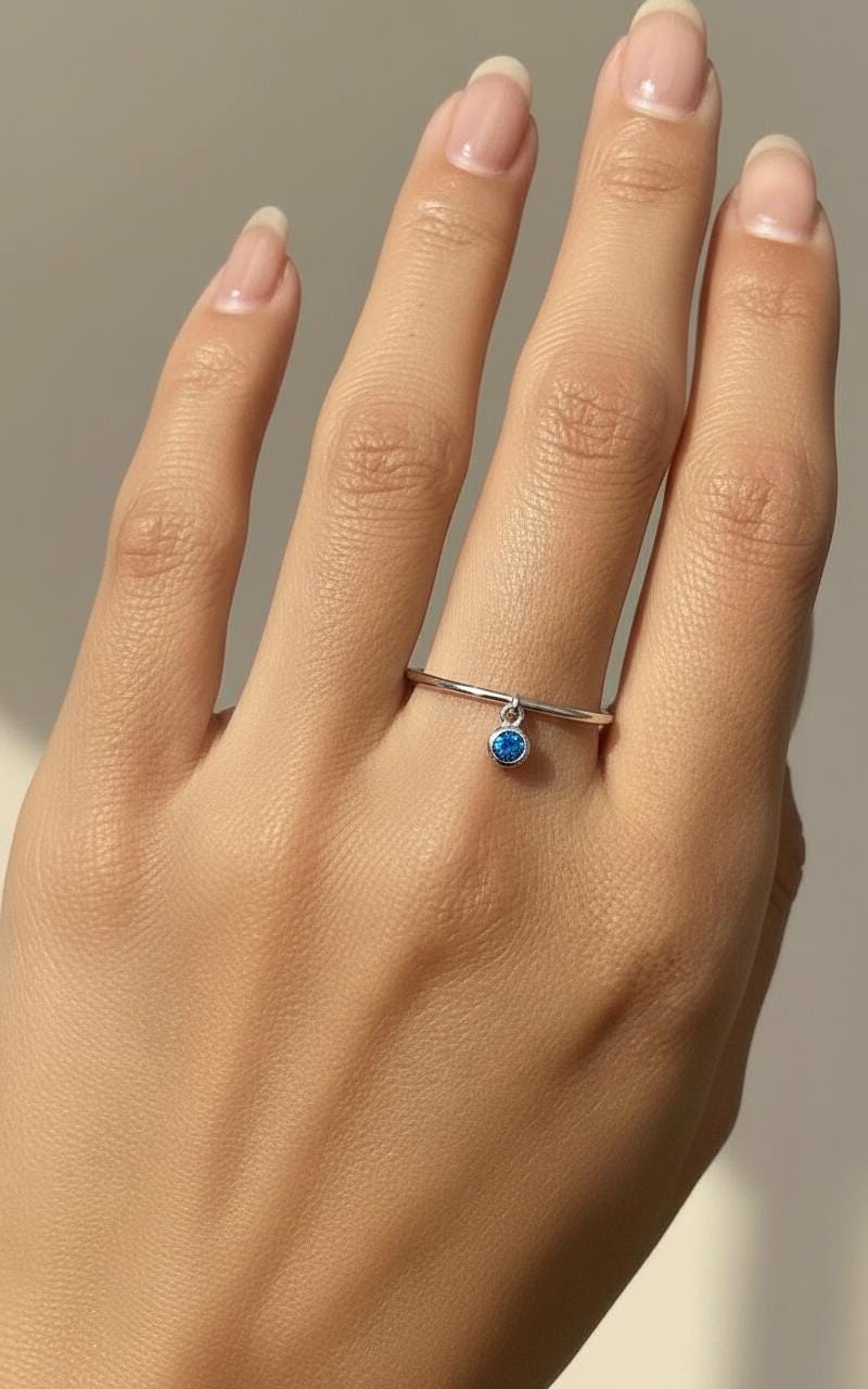 Blue Zircon Charm Ring Dainty Blue Gemstone Ring Minimalist Bezel Blue Zircon Ring December Birthstone Gift For Mom