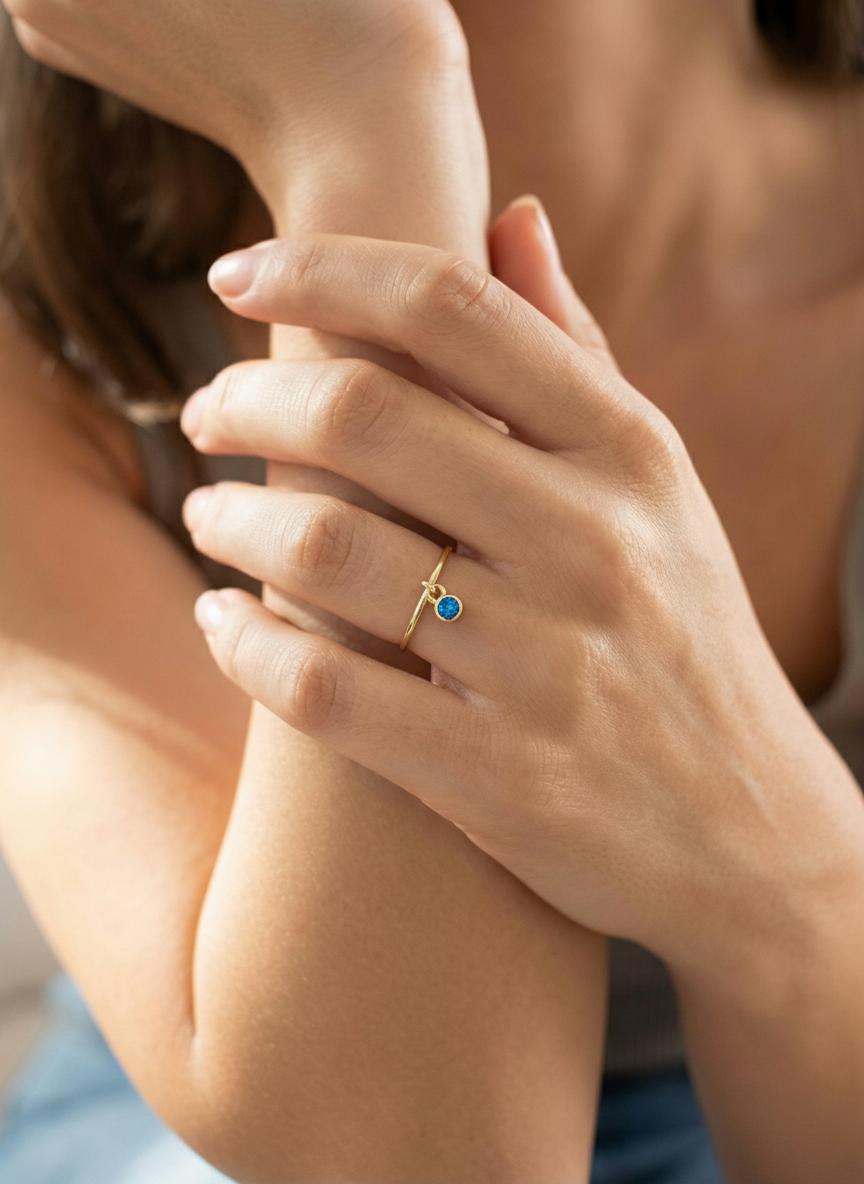Blue Zircon Charm Ring Dainty Blue Gemstone Ring Minimalist Bezel Blue Zircon Ring December Birthstone Gift For Mom