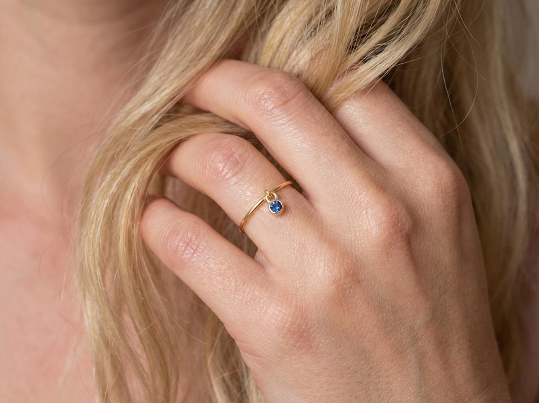 Blue Zircon Charm Ring Dainty Blue Gemstone Ring Minimalist Bezel Blue Zircon Ring December Birthstone Gift For Mom