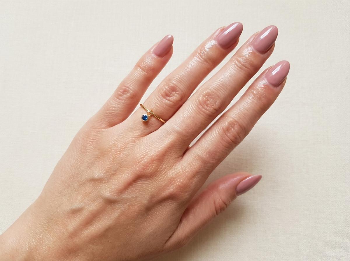 Blue Zircon Charm Ring Dainty Blue Gemstone Ring Minimalist Bezel Blue Zircon Ring December Birthstone Gift For Mom