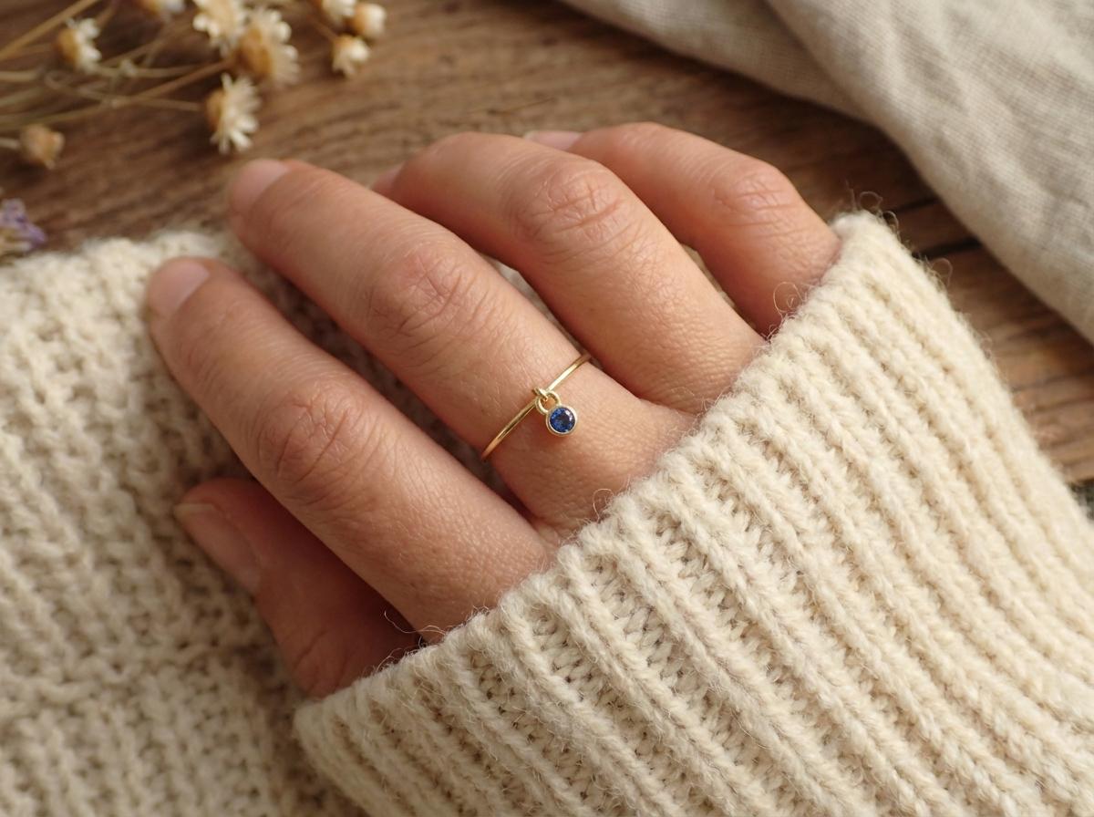 Blue Zircon Charm Ring Dainty Blue Gemstone Ring Minimalist Bezel Blue Zircon Ring December Birthstone Gift For Mom