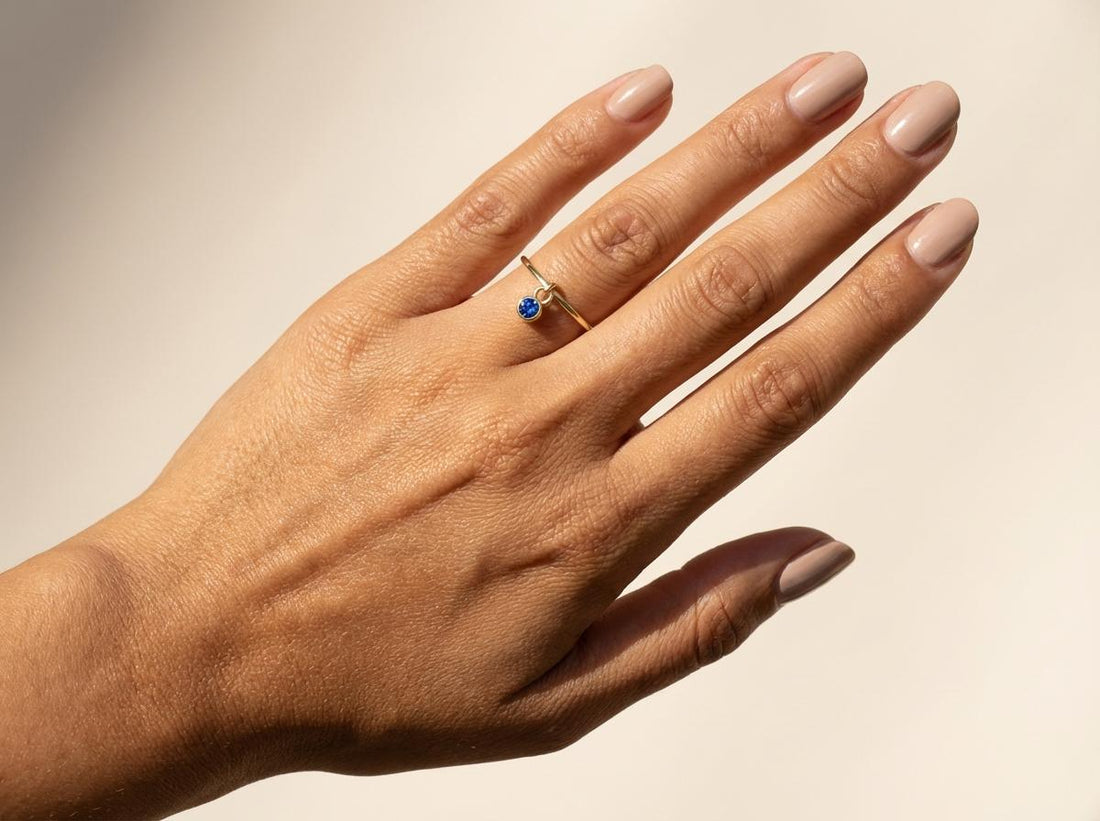 Blue Zircon Charm Ring Dainty Blue Gemstone Ring Minimalist Bezel Blue Zircon Ring December Birthstone Gift For Mom