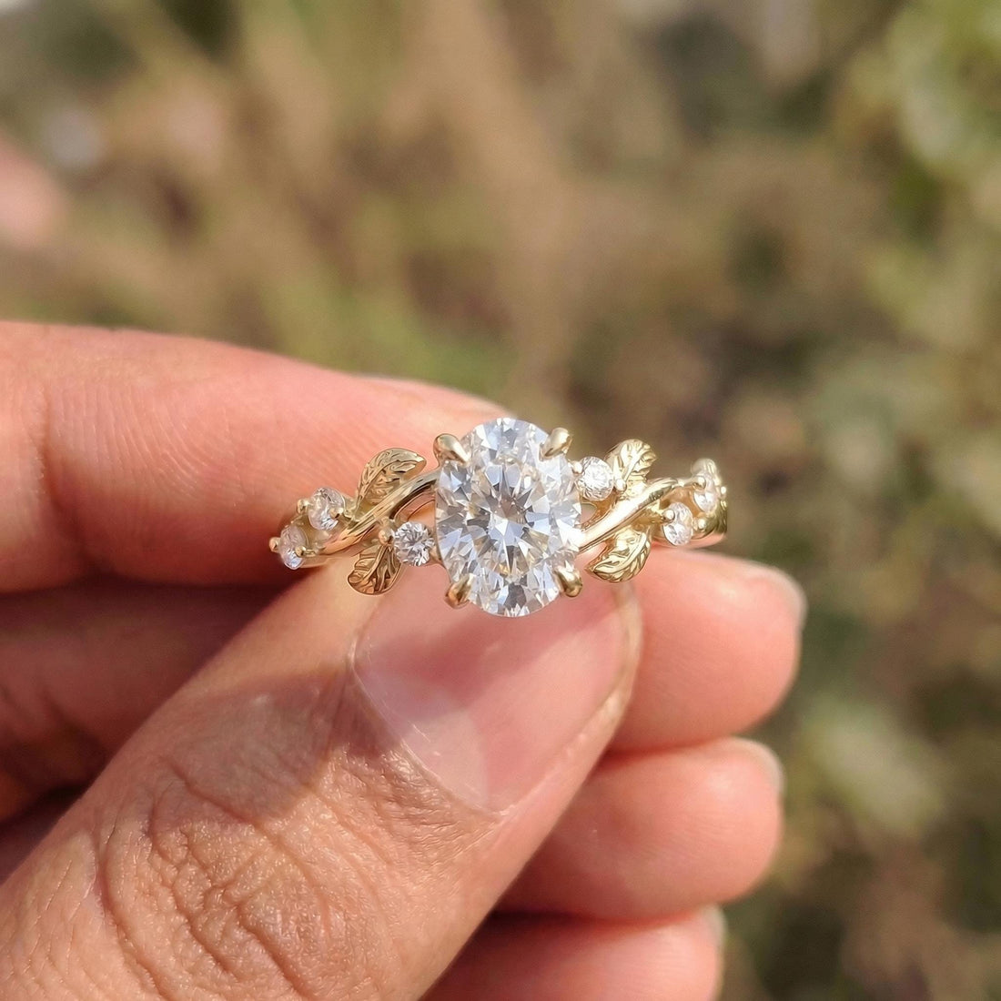 White Sapphire Ring for Women – September Birthstone Gift – 14K Gold Nature Inspired Jewelry